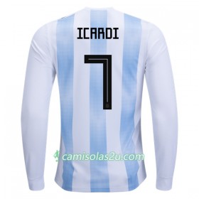 Camisolas de Futebol Argentina Icardi 7 Equipamento Principal Copa do Mundo 2018 Manga Comprida